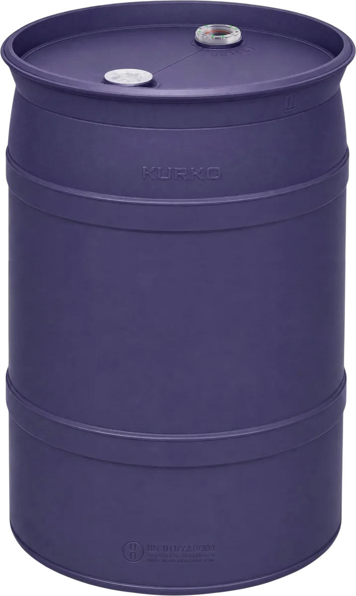 Indigo UP55 drum, with the supplied top fittings and molded markings.