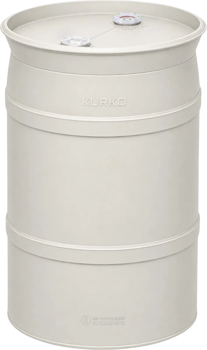 Natural HP55 drum, with the supplied top fittings and molded markings.