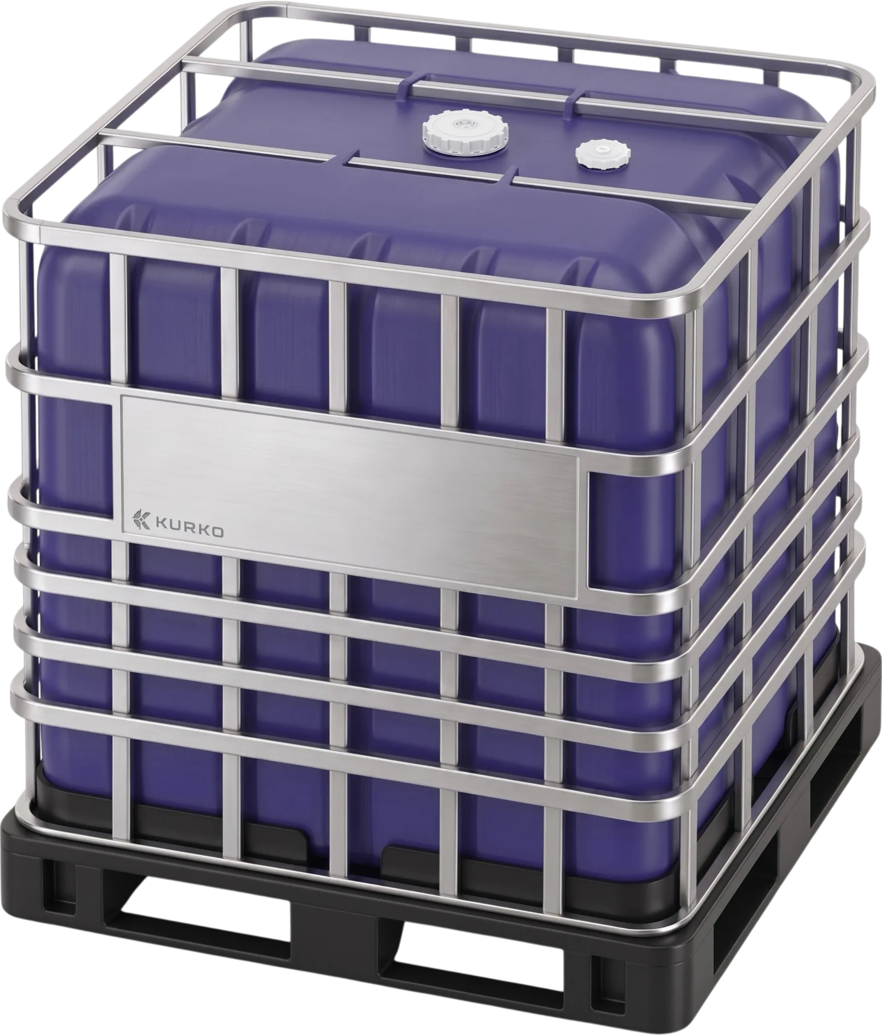 Three-quarter view of the assembled indigo UP275 semiconductor IBC with closed top ports.