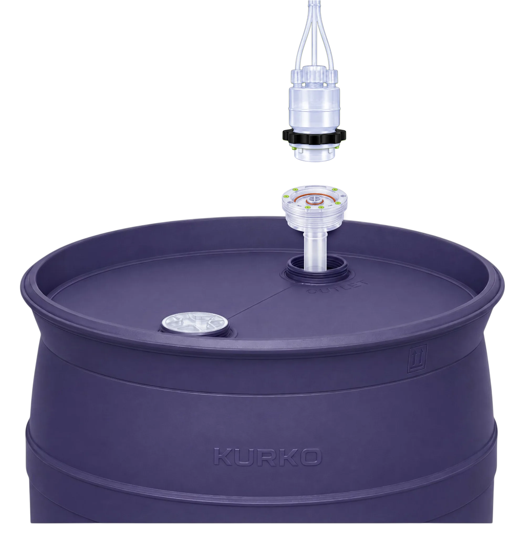KoLink dispense head and keyed diptube insert above an indigo UP55 drum.