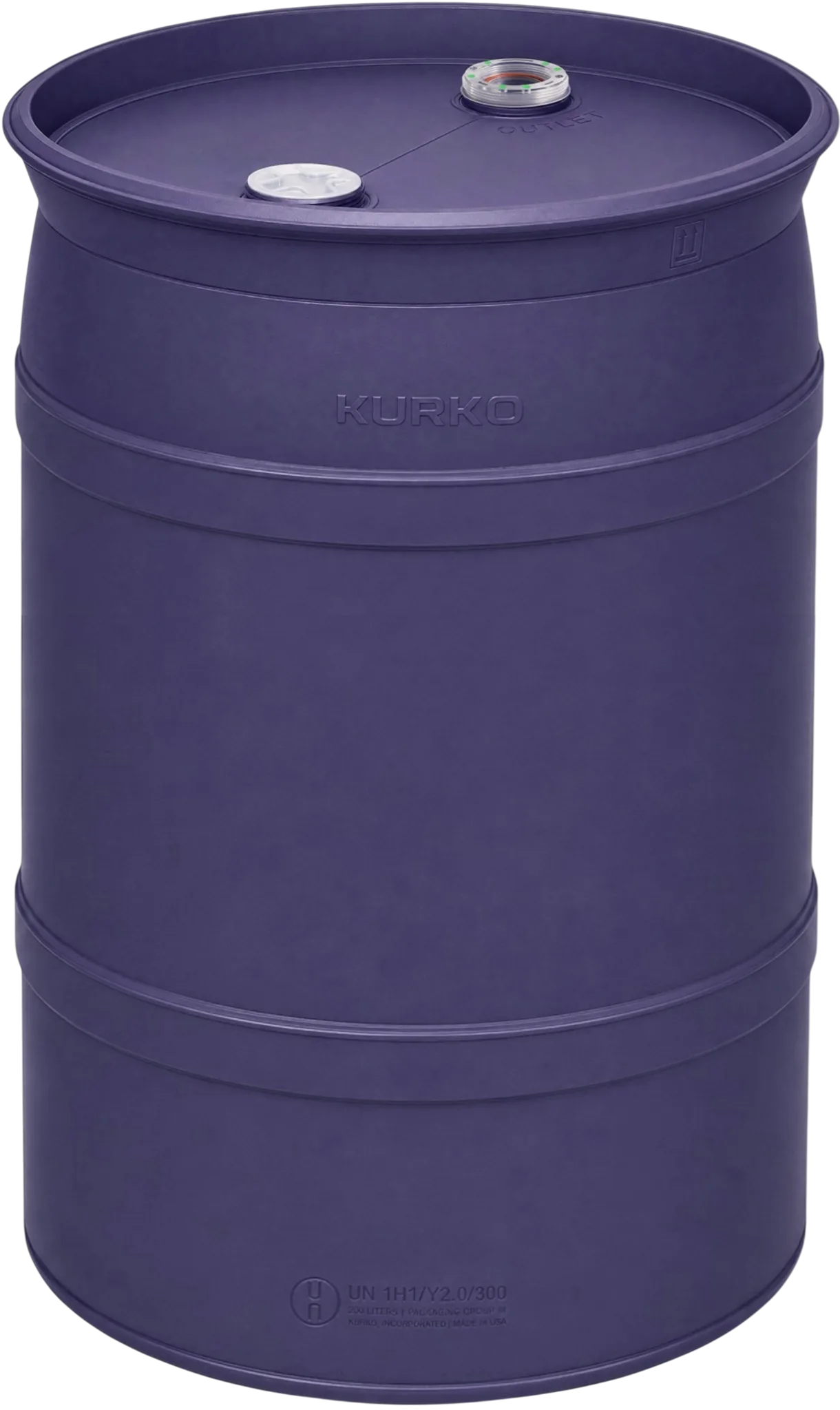UP55 ultra-pure drum in indigo, upright with both top closures installed.