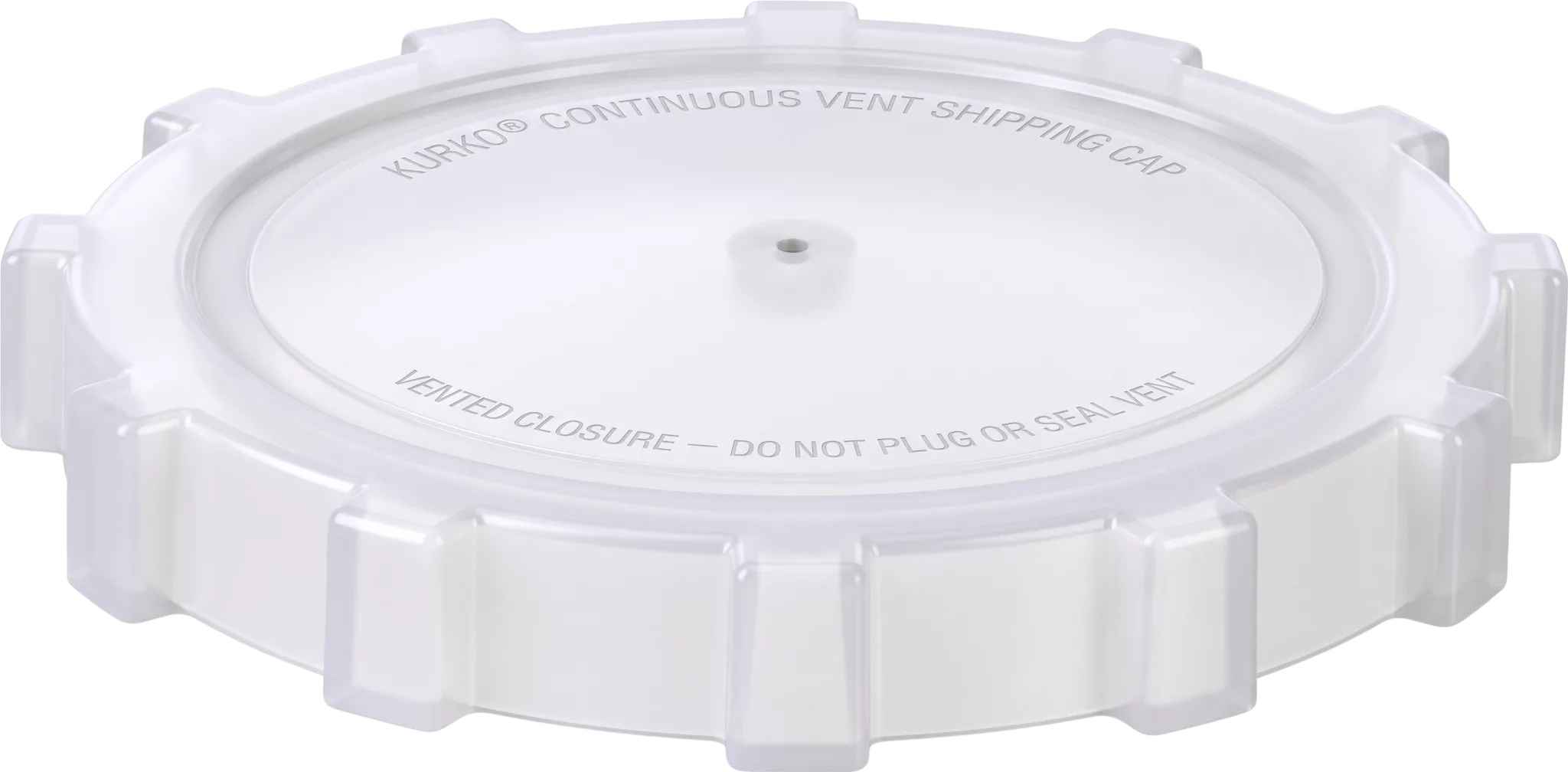 2″ Continuous Vent Shipping Cap — pale translucent cap with a small central vent